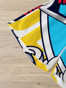 Young Boy Casual Simple Cartoon Pattern Short Sleeve T-Shirt And Shorts 2pcs/Set, Suitable For Summer - Multicolor - View 5