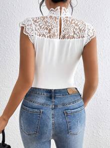 SHEIN Frenchy Body donna elegante con lavorazione in pizzo per l'estate, adatto per il quotidiano - Bianco - Visualizzare 2