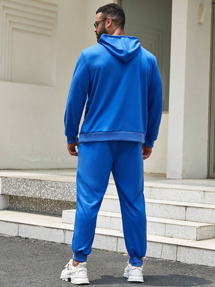 Men Plus Size Fashion Solid Color Long Sleeve Sweatshirt And Pants Set