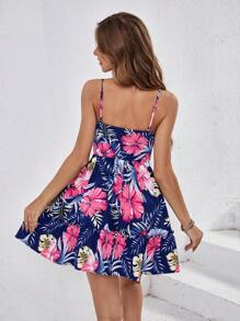 SHEIN VCAY Ladies' Flower Print Vacation Spaghetti Strap Summer Beach Women Short Dress