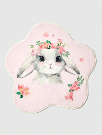 Kawaii Thick Imitation Cashmere Decorative Carpet With Rabbit Pattern And Flower Design 247590