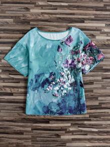 SHEIN LUNE Damen Rundhals bedrucktes lässig Frühling/Sommer Kurzarm Shirt