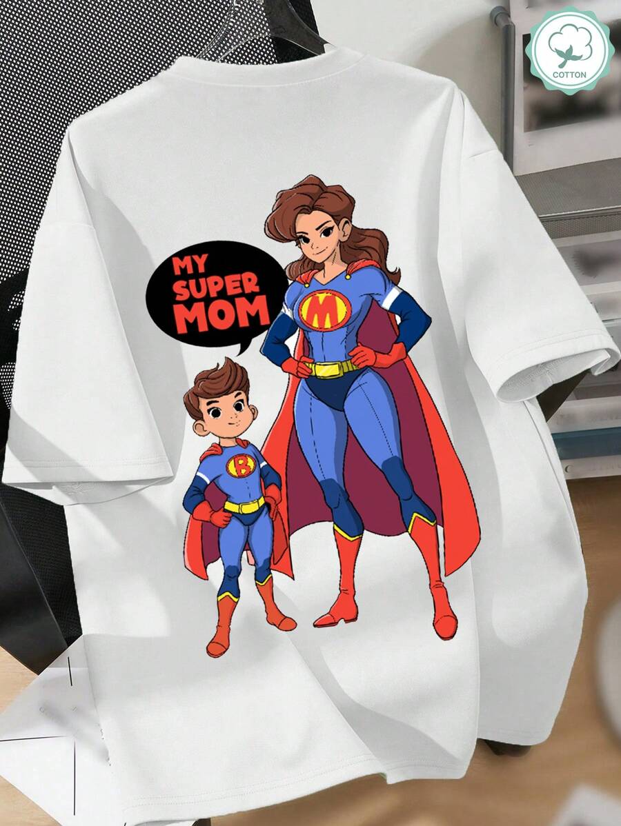 Tween Boy Mom Printed Casual Daily Wear Short Sleeve T-Shirt For Spring And Summer - White - View 1