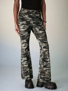 FeverCity 男士休閒印花迷彩修身喇叭褲