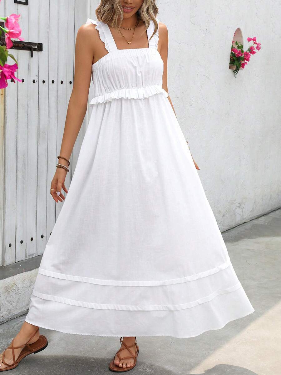 SHEIN VCAY Women's Solid Color Simple Square Neck Sleeveless Dress - White - View 1