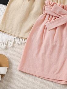 SHEIN Young Girl Solid Color Simple Bow Decoration Shorts