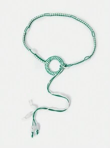 MOTF PREMIUM 1PC WOMEN'S BOHEMIAN STYLE WOVEN GREEN & WHITE BELT, SUITABLE FOR VACATION - Multicolor - View 2