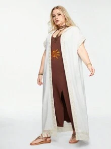 ROMWE Hippie Bohemian Hooded Sunscreen Holiday Mesh Cover Up