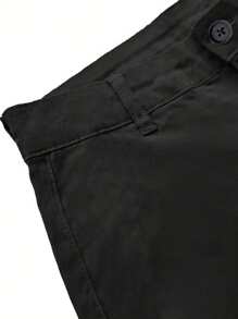 Zolique Pantalones Largos Sólidos De Bolsillo Con Solapa Para Mujeres - Negro - Ver 3