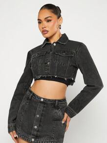 SHEIN Unity Veste en jean graphique lavé à la pierre