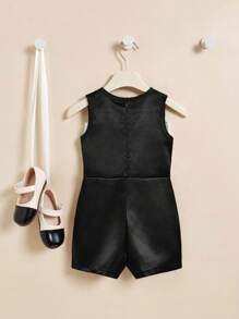 SHEIN Nova Chegada de Verão para Meninas: Macacão Simples e Elegante de Nó de Laço Preto e Branco
