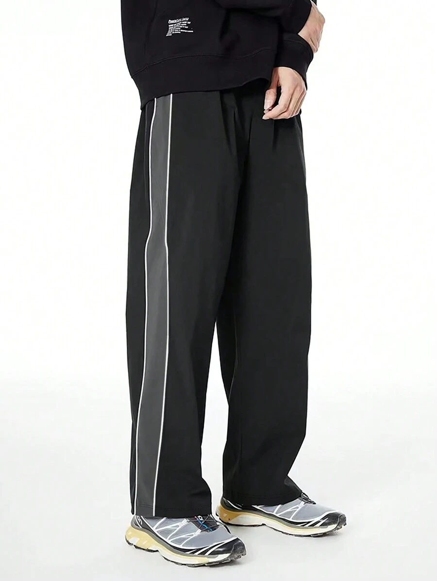 Manfinity Dauomo Men Color-Block Straight Leg Loose Fit Casual Pants For Daily Wear