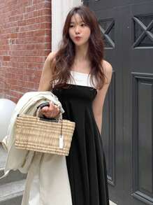 DAZY Women Fashionable Color-Block Spaghetti Strap Sleeveless Dress Summer Sundress,Casual Women Dresses Maxi Dress - Black - View 8