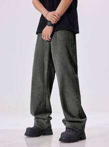 Manfinity Hypemode Loose Men Cotton Slant Pocket Loose Fit Jeans - Dark Grey - View 4