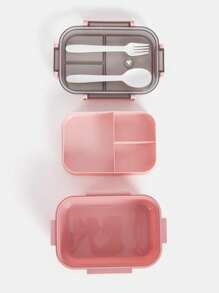 1pc 2 Layer Compartment Lunch Box, School Lunch Box With Fork And Spoon,Food Containers For Women & Men, Students,Set Of Utensil , Bento Lunch Box, Microwavable,Food Container(Pink),Back To School Christmas For Holiday Gift Giving