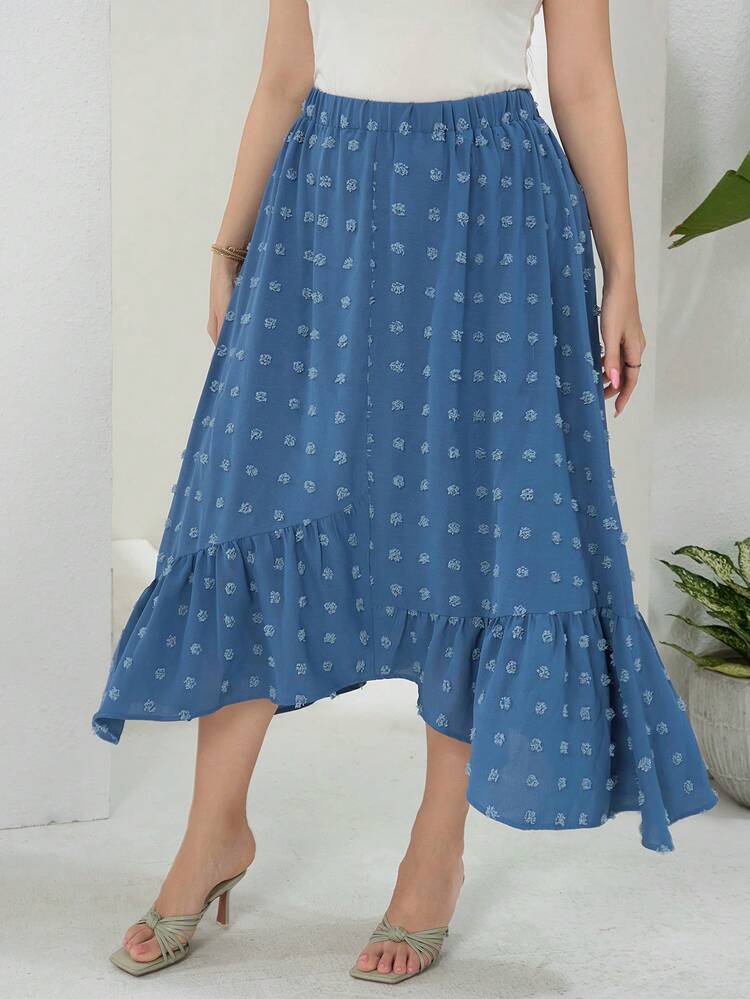 Plus Size Elegant Swiss Dot Asymmetrical Skirt With Ruffle Hem, Spring/Summer