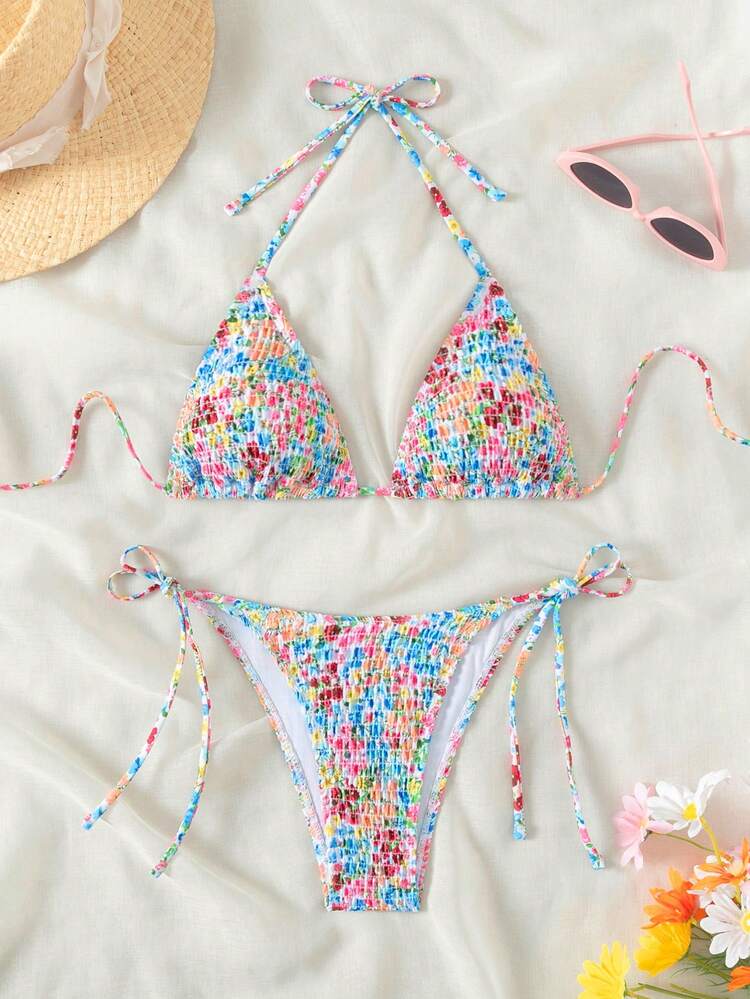 Women Fashionable Summer Beach Vacation Bikini Set, Random Print