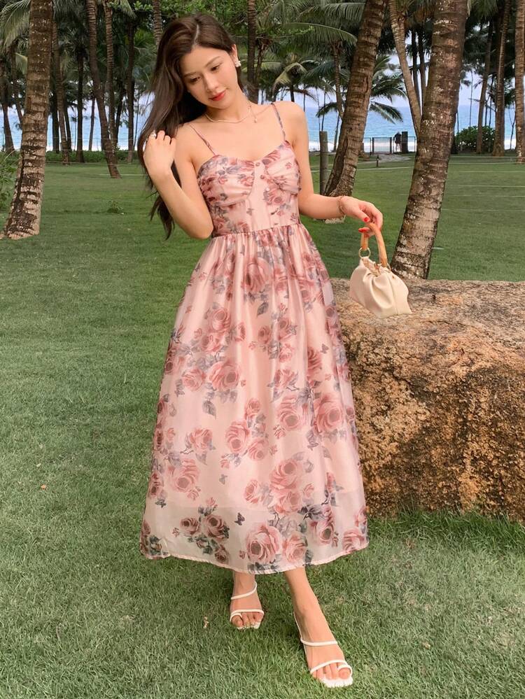 Women Chiffon Printed Spaghetti Strap Dress Cruise Women Outfits Sundress Vacation Outfits Women Floral Boho