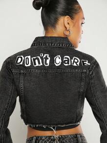 SHEIN Unity Veste en jean graphique lavé à la pierre