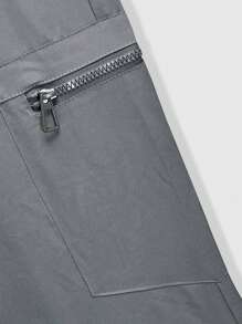 ROMWE MEN Street Life Pantalon cargo plissé décontracté pour homme, couleur unie, pour un usage quotidien en été - Gris - Voir 7