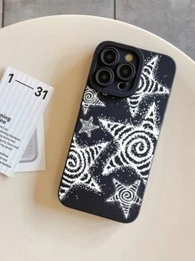 ROMWE Fairycore 海星藝術印花手機殼，適用於 iPhone - 黑與白 - 查看 4