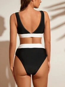 SHEIN Swim Women Color Block Simple Style Bikini Set For Daily Wear Summer Beach