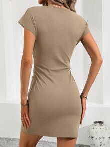 SHEIN LUNE Women Simple Solid Color Short Sleeve Dress