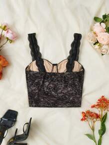 SHEIN Privé Women Romantic Sexy Lace Cami Top - Black - View 6