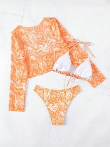SHEIN Swim 3pcs Random Allover Print Bikini Set, Summer Beach Bathing Suit
