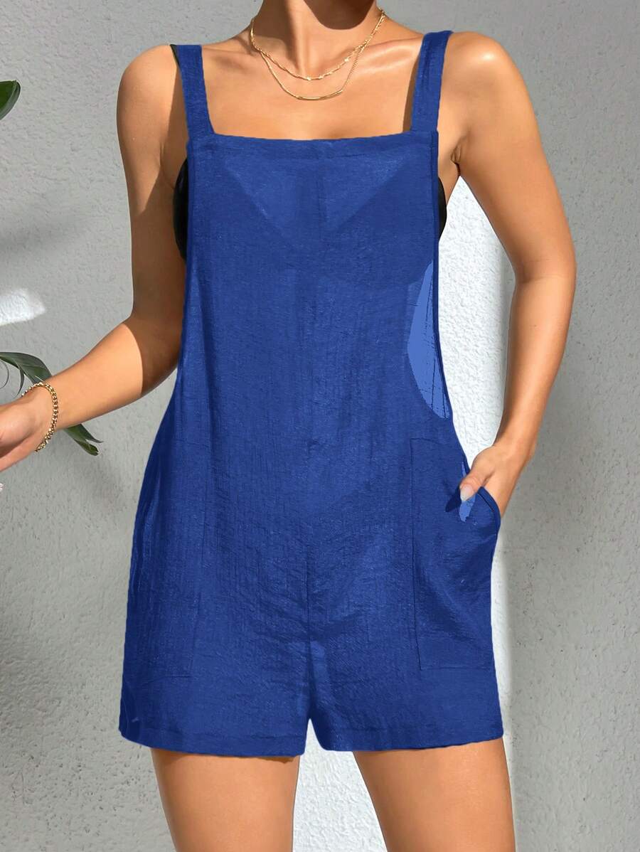 Swim Vcay Summer Beach Beach Resort Solid Color Cover-Up Romper