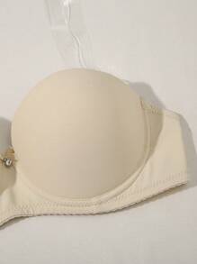 Ladies' Solid Transparent Shoulder Strap Bra With Underwire - Apricot - View 6