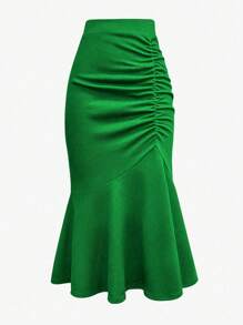 Chiquease 女性純色簡約日常裙，有褶皺設計