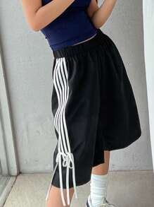 DAZY Mujeres, pantalones cortos a rayas con lazo de moda para ocasiones informales en verano