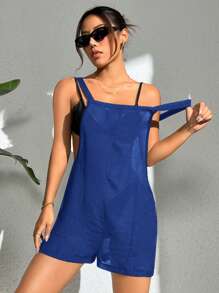 Swim Vcay Summer Beach Beach Resort Solid Color Cover-Up Romper