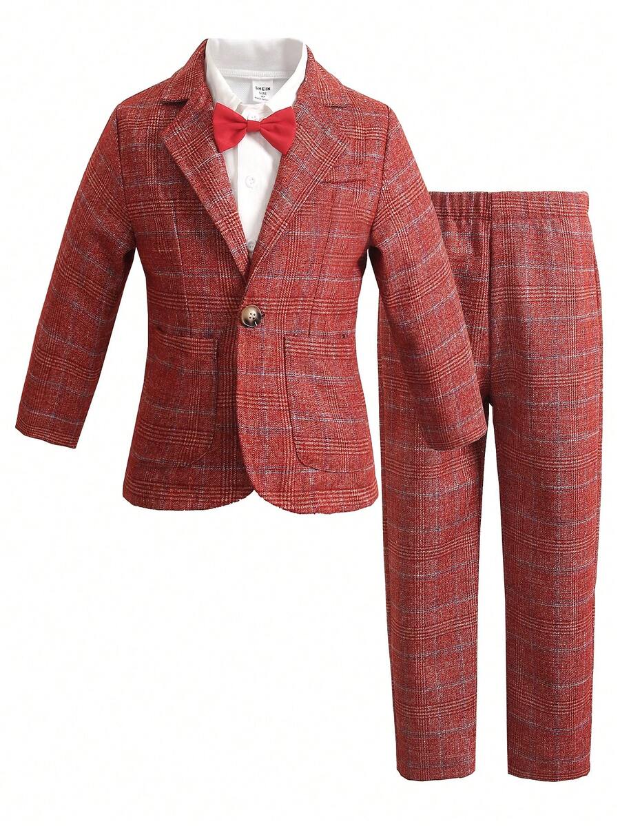 Young Boy 2pcs Performance Formal Suit, Wedding Ring Bearer, Phong cách quý ông Anh, Mùa hè/Mùa thu - Màu Đỏ Sâu - Xem 1