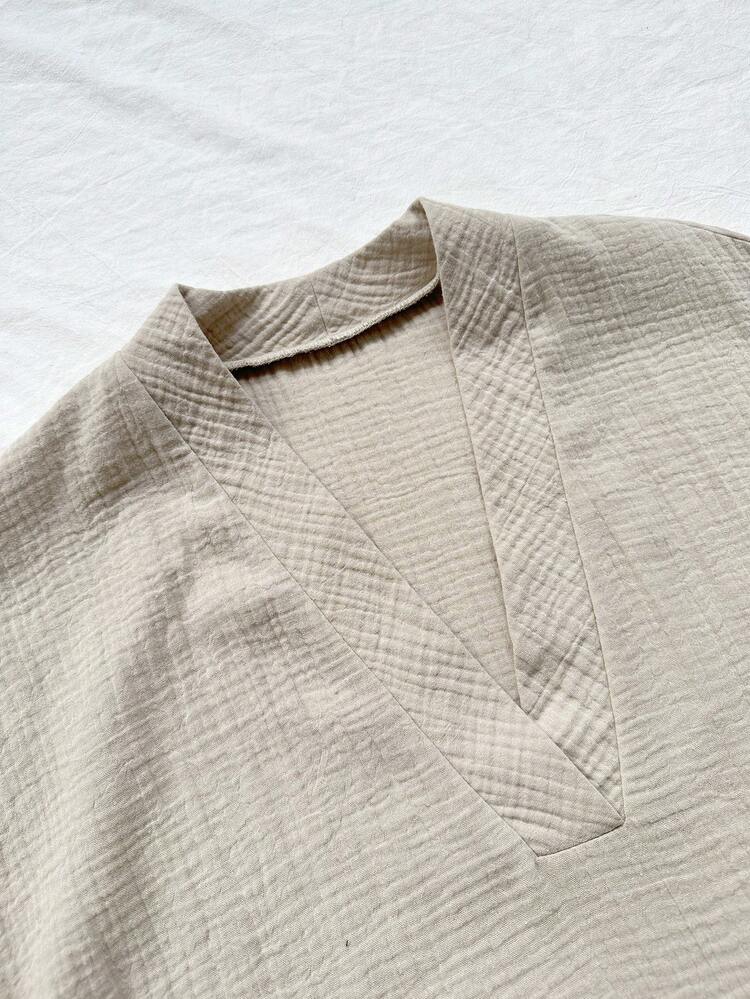 V-Neck Loose Slouchy Style Short Dress For Vacation