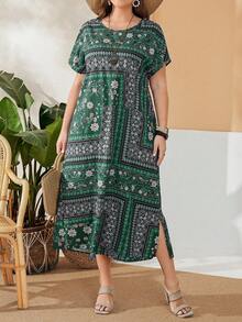 EMERY ROSE Plus Size In hoa ngắn tay đi nghỉ thường ngày - màu xanh lá - Xem 3