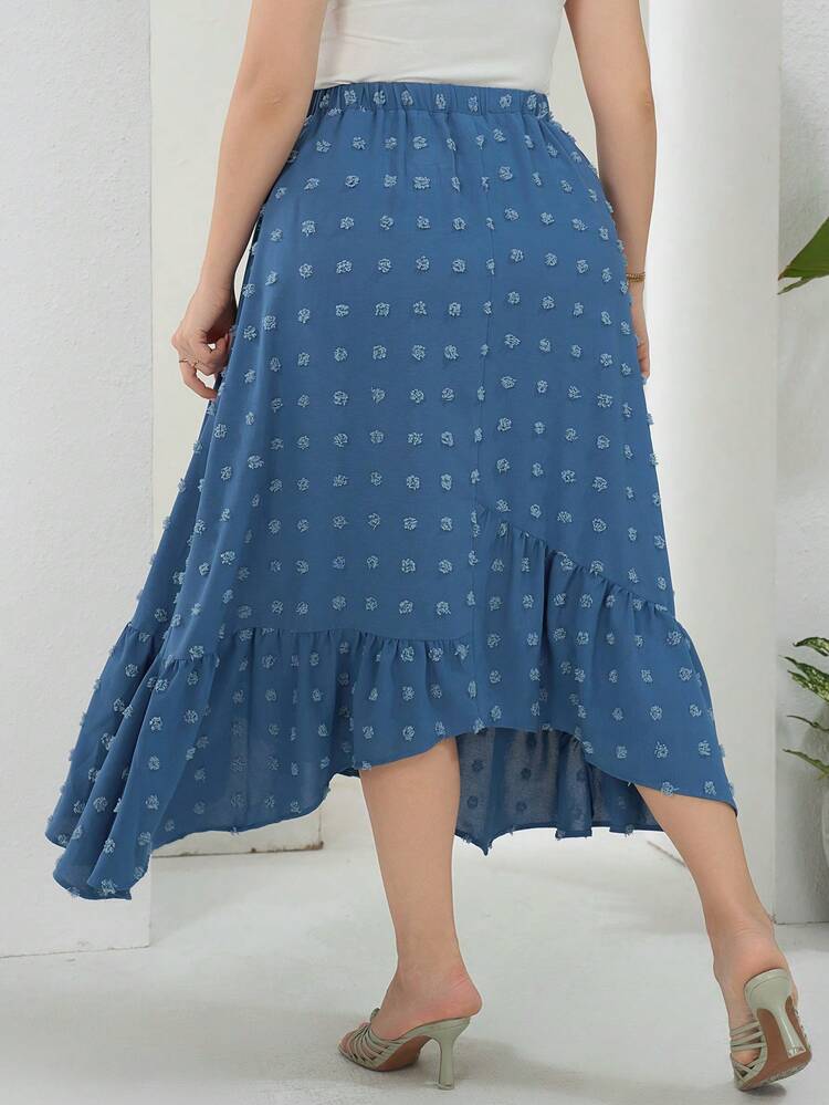 Plus Size Elegant Swiss Dot Asymmetrical Skirt With Ruffle Hem, Spring/Summer