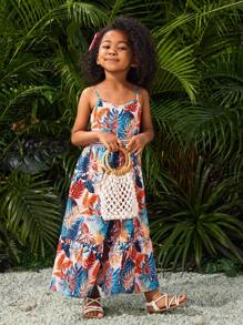 SHEIN SLAYR KIDS Young Girl Loose And Casual Sleeveless Spaghetti Strap Woven Floral Print Vacation Dress - Multicolor - View 7