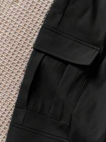 SHEIN Young Boy 1pc Casual Street Multi-Pocket Decoration Solid Color Elastic Waist Drawstring Pants