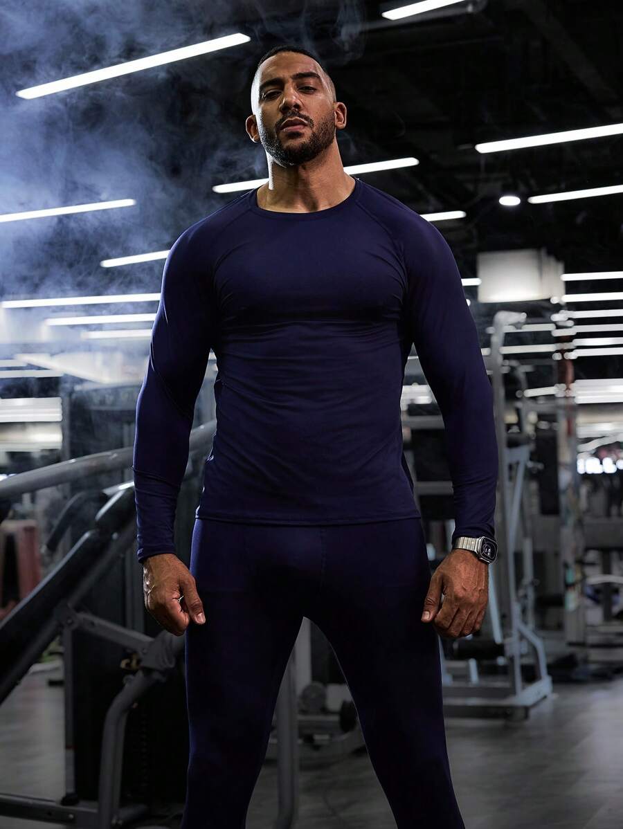 Gym Rark Conjunto deportivo de hombre estilo novio con top de compresión de cuello redondo de unicolor y manga larga, y pantalones largos - Conjunto de gimnasio y entrenamiento - azul real - Ver 1