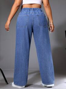 SHEIN ICON Plus Size Women Loose Fit Wide Leg Daily Casual Jeans With Pockets - Medium Wash - View 2