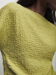 BizChic 女士纯绿色圆领休闲短袖T恤，基础款上衣，适合户外、办公室、商务休闲、优雅场合、教师着装。 - 綠色 - 查看 7