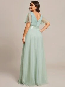 EVER-PRETTY Robe de demoiselle d'honneur à taille haute avec body froncé en maille, grande taille
