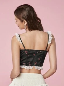 Enchnt Mujeres Elegante Top de tirantes con encaje y espalda abierta con nudo para el verano