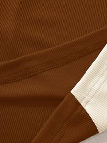 SHEIN EZwear Plus Size Summer Casual Slim Fit Color Block Tank Top - Brown - View 3