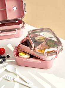 1pc 2 Layer Compartment Lunch Box, School Lunch Box With Fork And Spoon,Food Containers For Women & Men, Students,Set Of Utensil , Bento Lunch Box, Microwavable,Food Container(Pink),Back To School Christmas For Holiday Gift Giving