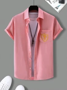 Manfinity Homme Men Casual Badge Embroidery Short Sleeve Shirt For Summer