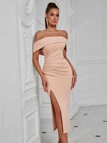 ADYCE Off Shoulder Geplooide Voorkant Split Rugloos Feest Avondjurk Elegante Cocktail Semi-Formele Prom Bruiloft Gastjurk, Voor Verjaardag, Afstuderen, Diner, Thuiskomst