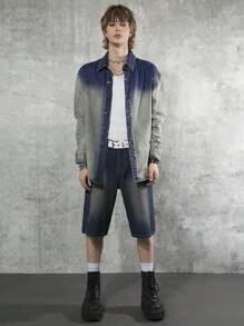 Manfinity Denimwave Outfit da uomo stile Y2K anni '90, camicia di jeans oversize a blocchi di colore, lavaggio intenso, vestibilità rilassata, design unico, perfetto per uno stile casual accattivante, per uomini alla ricerca di comodità e di uno stile casual distintivo.